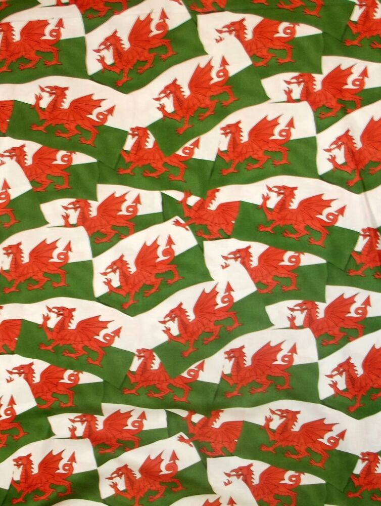 Wales Welsh Flag Fabric 112cm (44") Wide Sold as FQ, 1/2m or 1m 11310