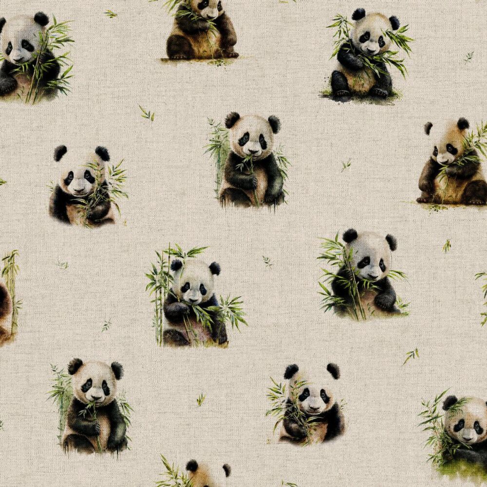 Panda Allover Fabric Linen Look Cotton Rich Cushion Upholstery Sold as FQ, 1/2m or 1m