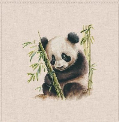 Baby Pandas Panels Linen Look Cotton Rich Cushion Upholstery - Set of 3 Panels #2