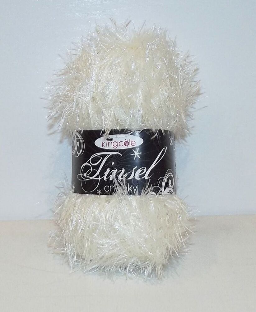 King Cole Tinsel Yarn Knitting Crochet Crafts 100g Ball - Cream #1990