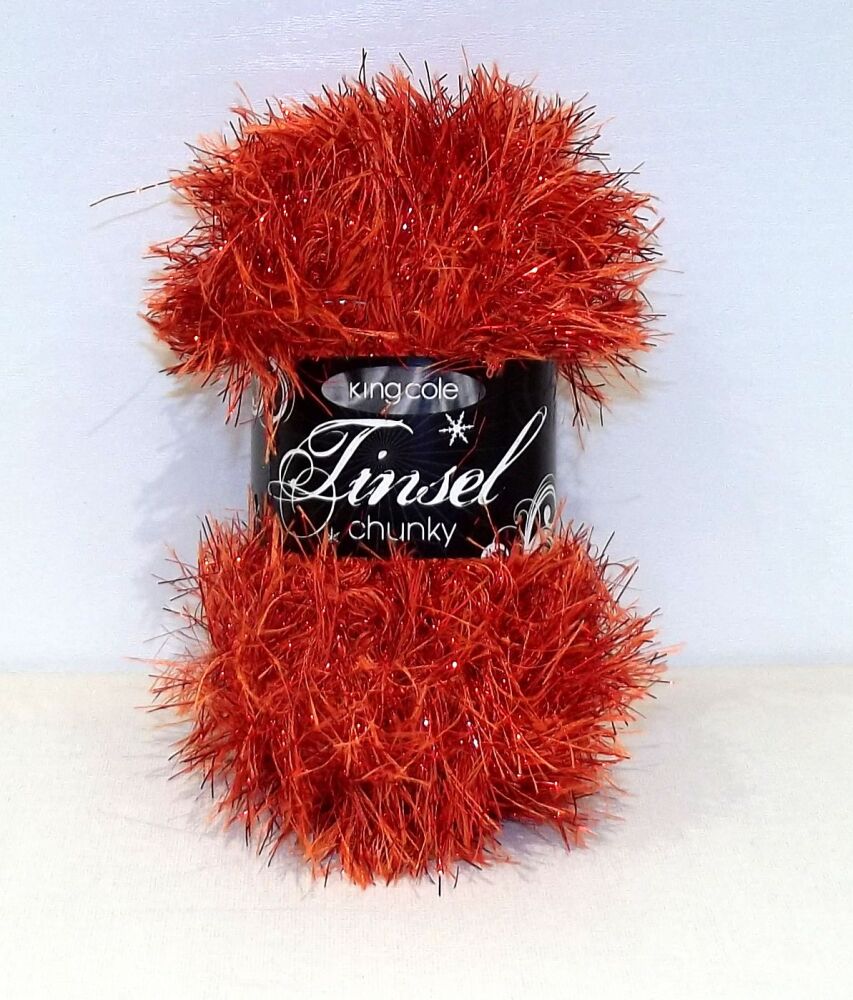 King Cole Tinsel Yarn Knitting Crochet Crafts 100g Ball - Flame #3222