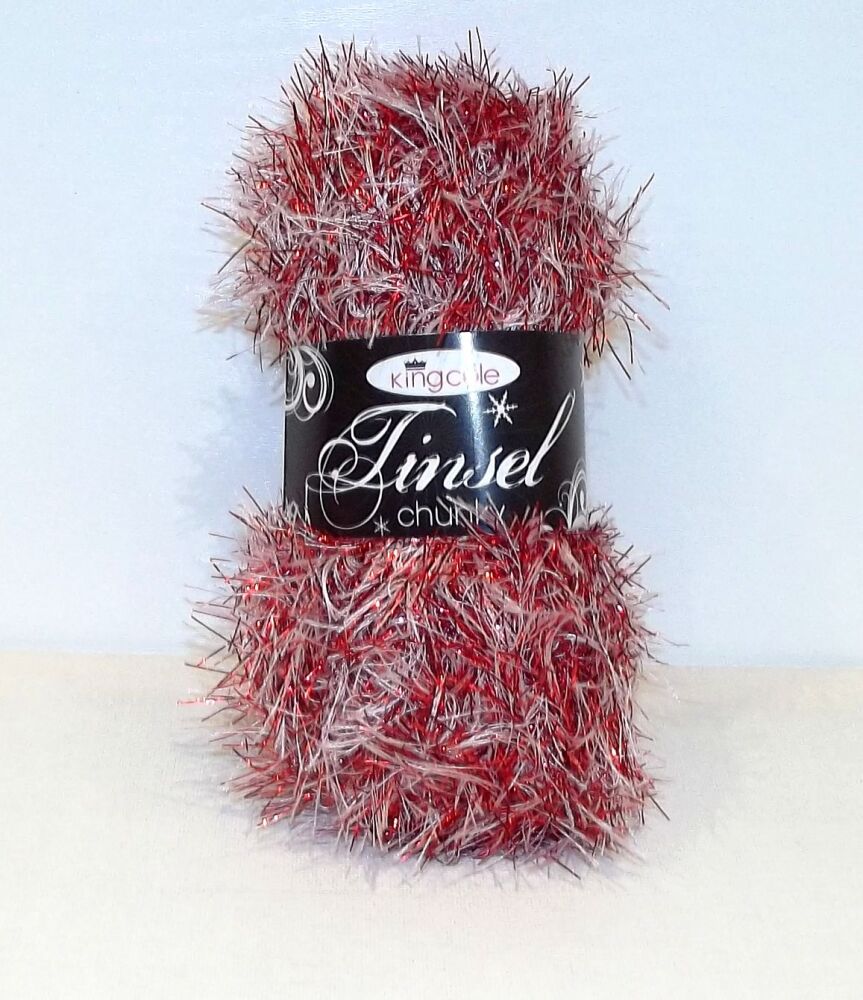 King Cole Tinsel Yarn Knitting Crochet Crafts 100g Ball - Red Snow #3303