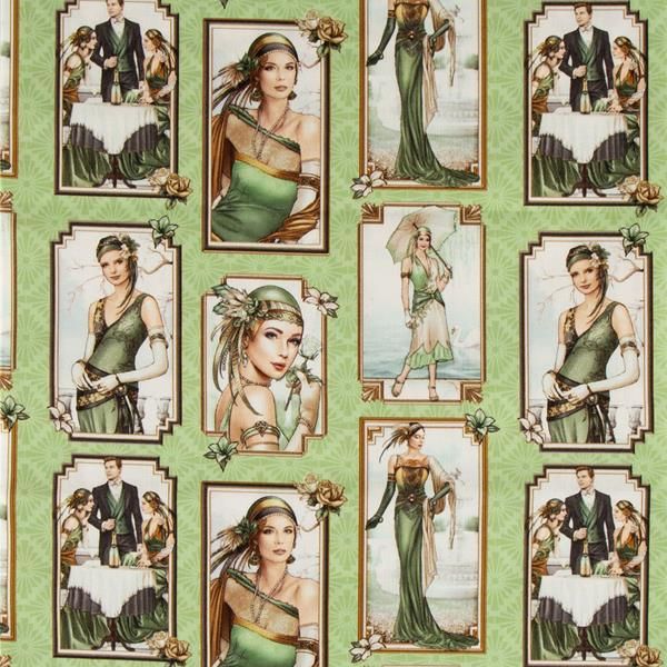 Art Deco Fabric Debbie Moore 112cm (44") wide approx. Sold as FQ, 1/2m or 1m 3345-02 Evergreen