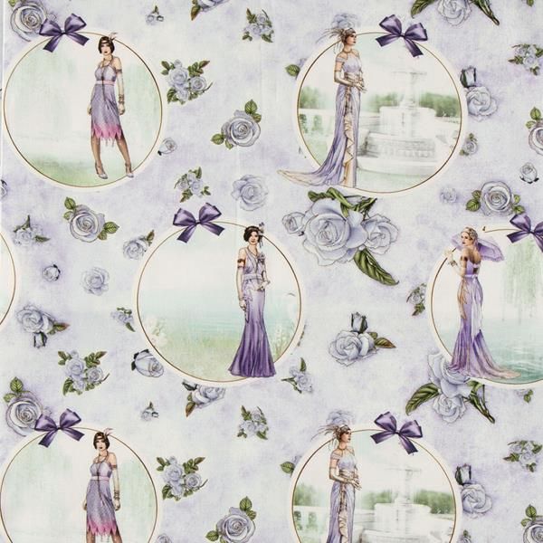 Art Deco Fabric Debbie Moore 112cm (44") wide approx. Sold as FQ, 1/2m or 1m 3345-05 Lavender Dreams