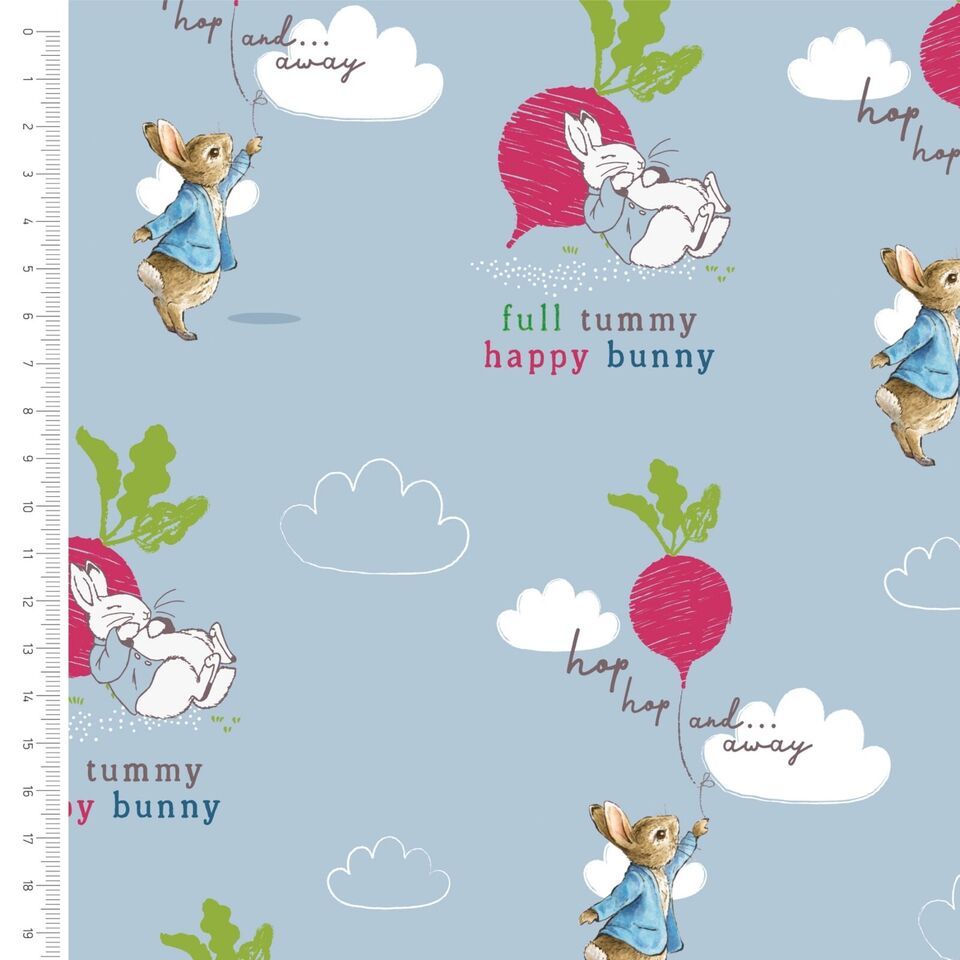 Peter Rabbit Fabric 112cm (44") wide approx. Sold as FQ, 1/2m or 1m 2870-02 Hop, Hop and Away - Full Tummy