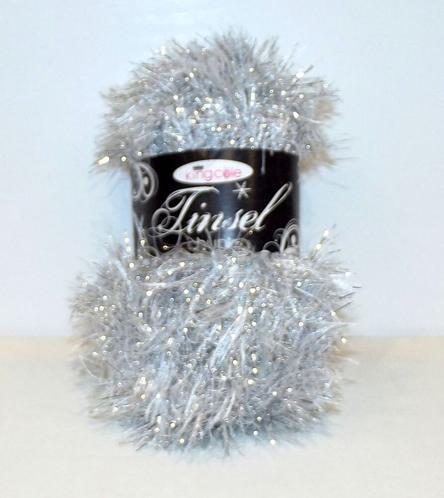 King Cole Tinsel Yarn Knitting Crochet Crafts 100g Ball - Silver #206