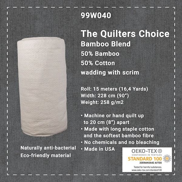 The Quilters Choice 50/50 Bamboo/Cotton Wadding 90" Wide Sold per Half Metre