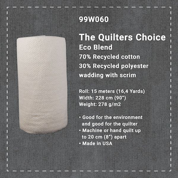 The Quilters Choice Eco Blend Wadding 75/25 Cotton/Poly 90" Wide Sold per Half Metre