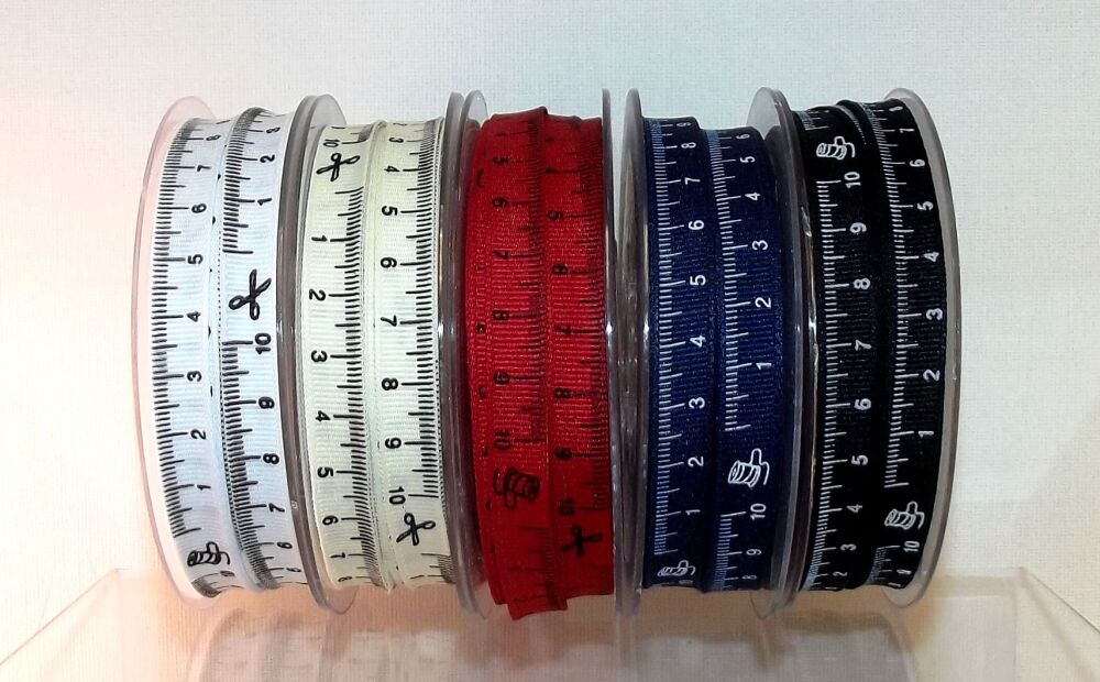 Tape Measure Grosgrain Ribbon 10mm Wide - Sold per Metre - 5 Colours