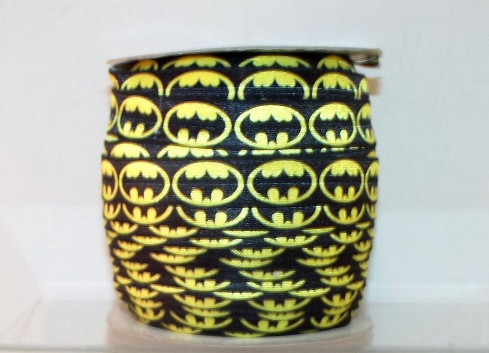 Elastic Ribbon Batman Logo 16mm Wide - Sold per Metre