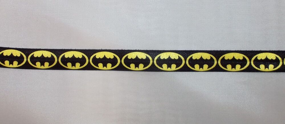Elastic Ribbon Batman Logo 16mm Wide - Sold per metre Black
