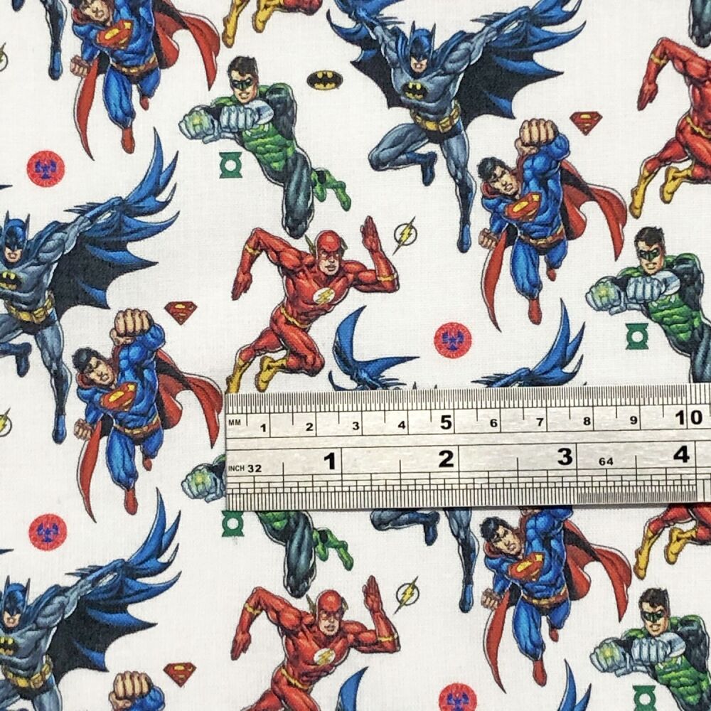Justice League Fabric 135cm (54") wide approx. Sold as FQ, 1/2m or 1m Red/Blue