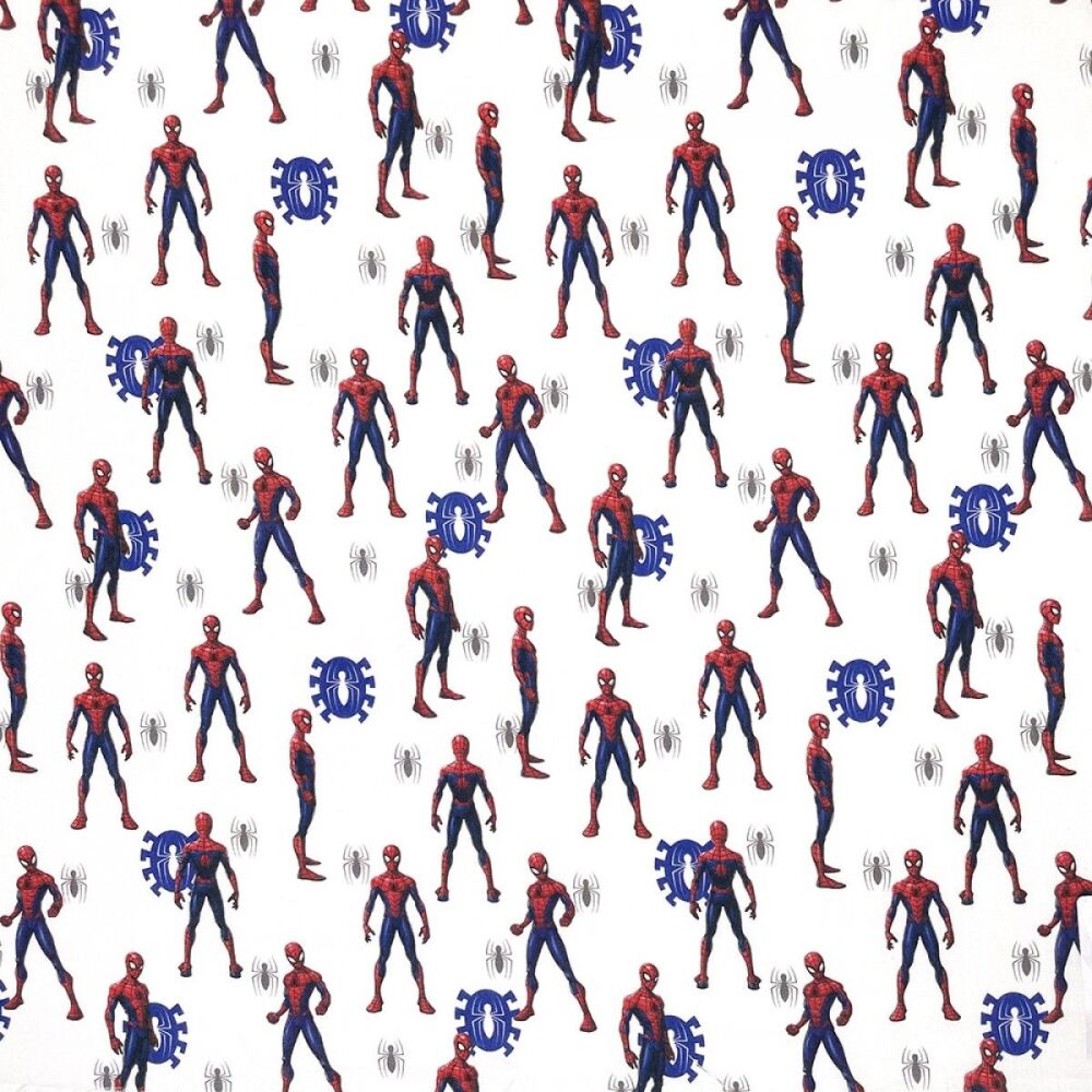 Spiderman Fabric 135cm (54") wide approx. Sold as FQ, 1/2m or 1m White/Blue