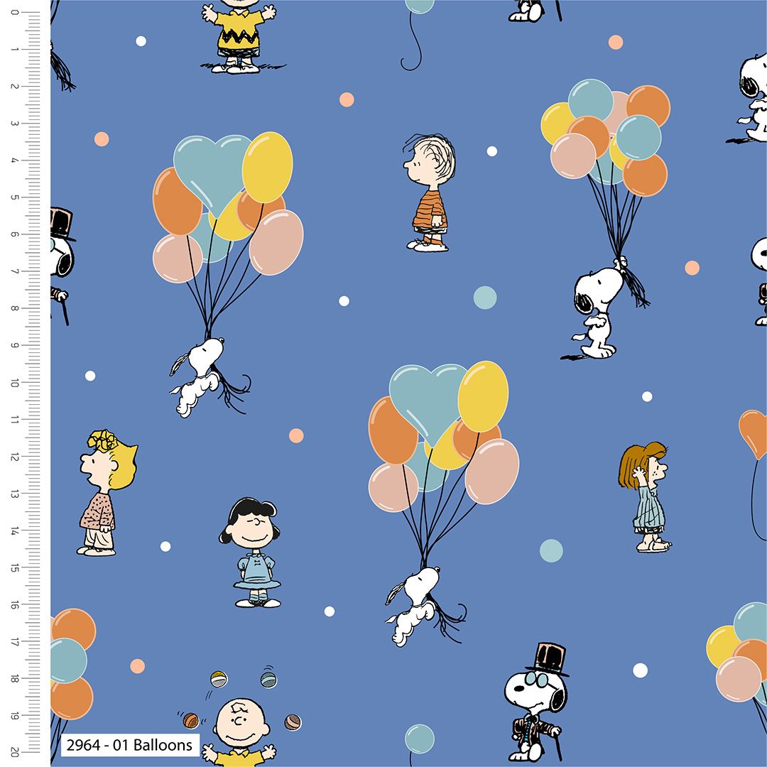 Snoopy Circus Fabric 112cm (44") wide approx. Sold as FQ, 1/2m or 1m length Balloons 2964-01 Blue