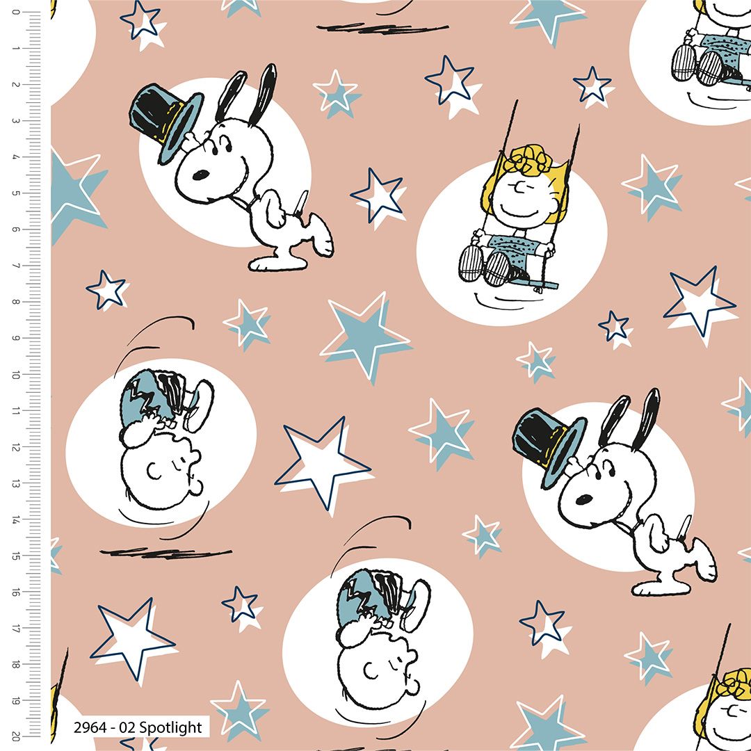 Snoopy Circus Fabric 112cm (44") wide approx. Sold as FQ, 1/2m or 1m length Spotlight 2964-02 Peach