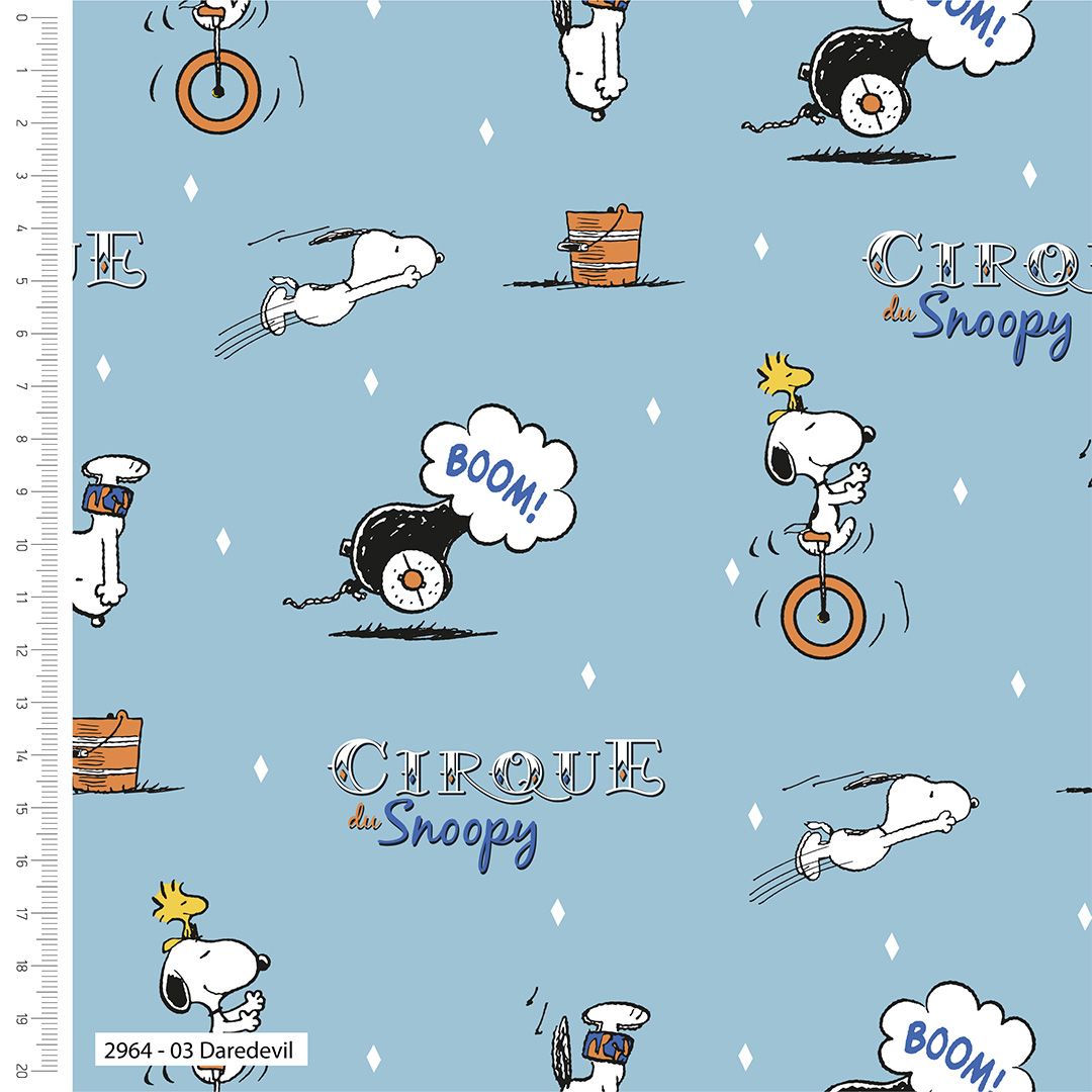 Snoopy Circus Fabric 112cm (44") wide approx. Sold as FQ, 1/2m or 1m length Daredevil 2964-03 Blue