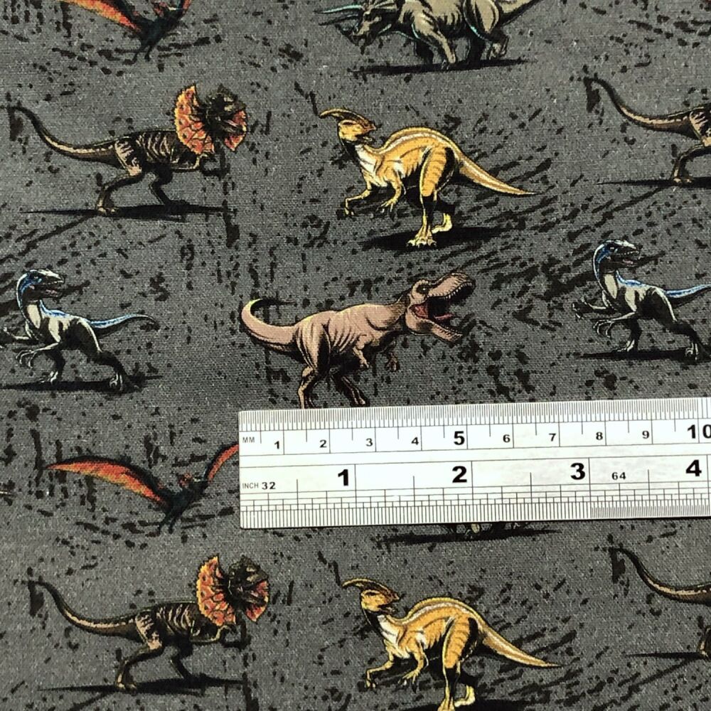 Dinosaur Fabric 135cm (54") wide approx. Sold as FQ, 1/2m or 1m Jurassic Park Black