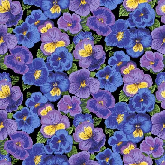 Flower Market Pansy Fabric 112cm (44") Wide Sold as FQ, 1/2m or 1m 81090-106 Purple