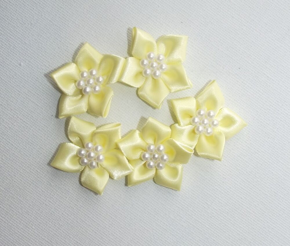 Star Bows with Pearls Plain Colour Packs of 5 - Yellow