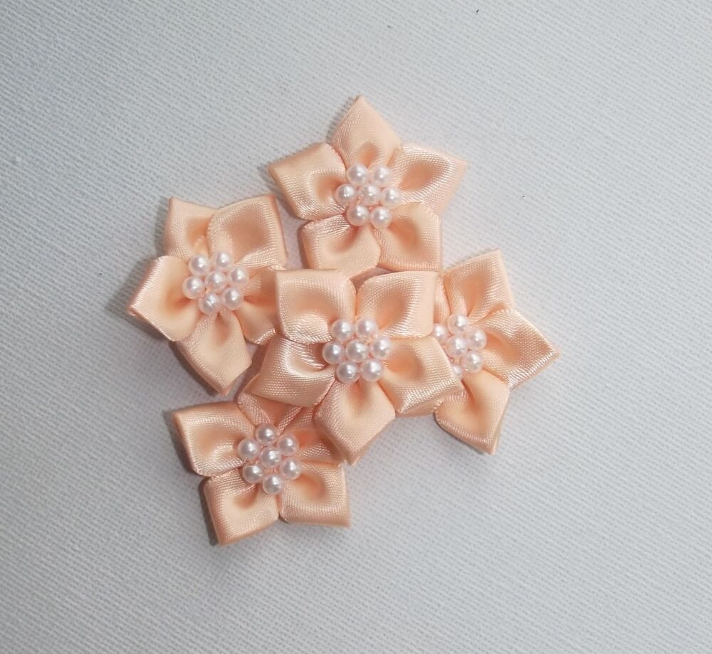 Star Bows with Pearls Plain Colour Packs of 5 - Peach