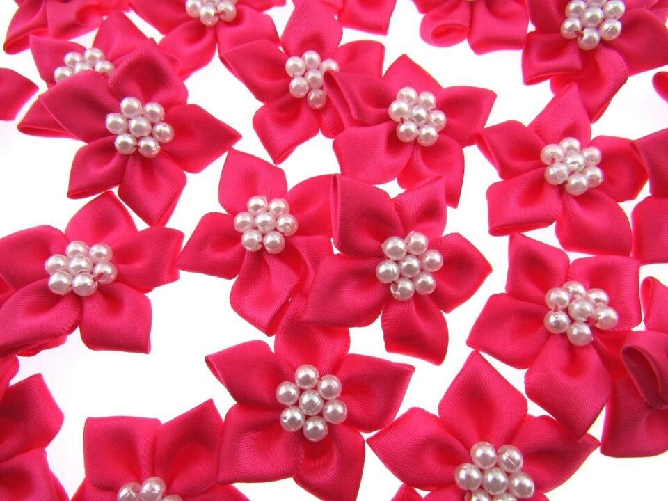 Star Bows with Pearls Plain Colour Packs of 5 - Fuchsia Pink