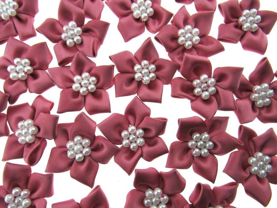 Star Bows with Pearls Plain Colour Packs of 5 - Dusky Pink