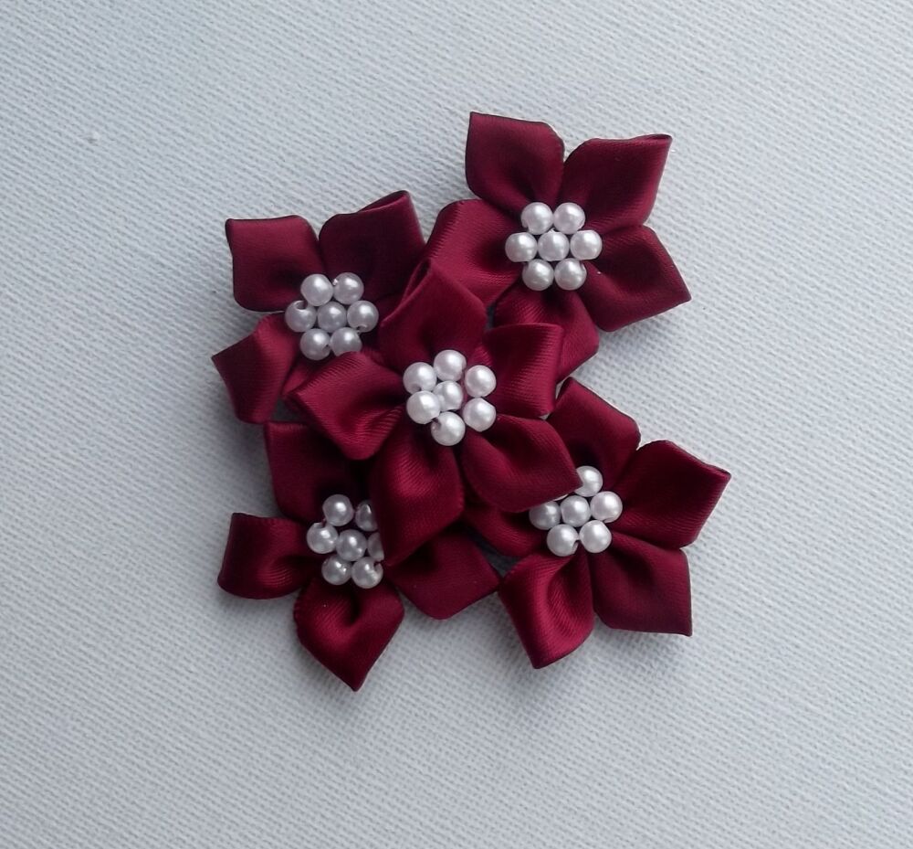 Star Bows with Pearls Plain Colour Packs of 5 - Wine