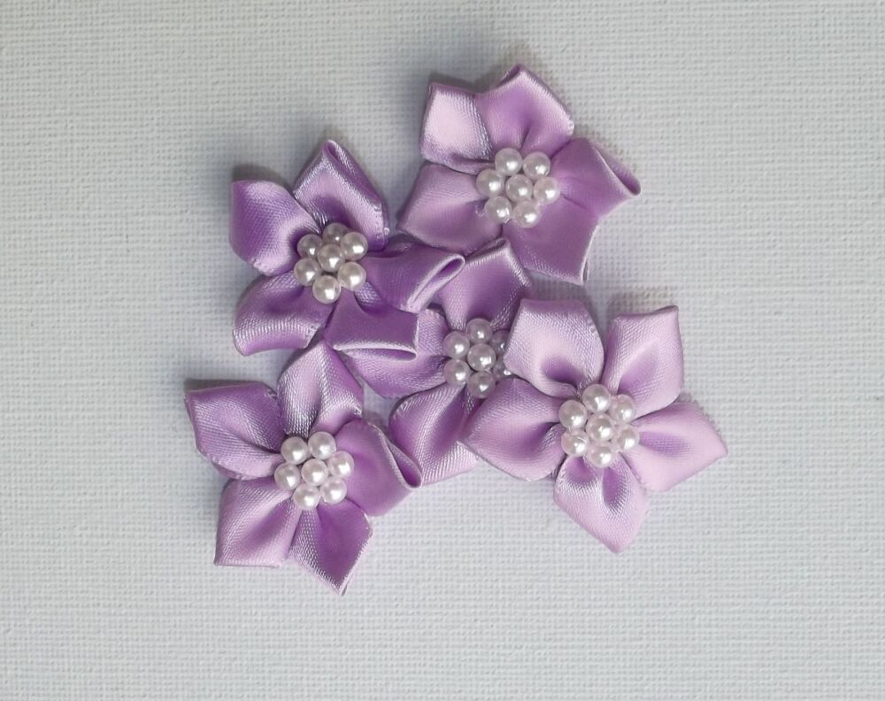 Star Bows with Pearls Plain Colour Packs of 5 - Lilac