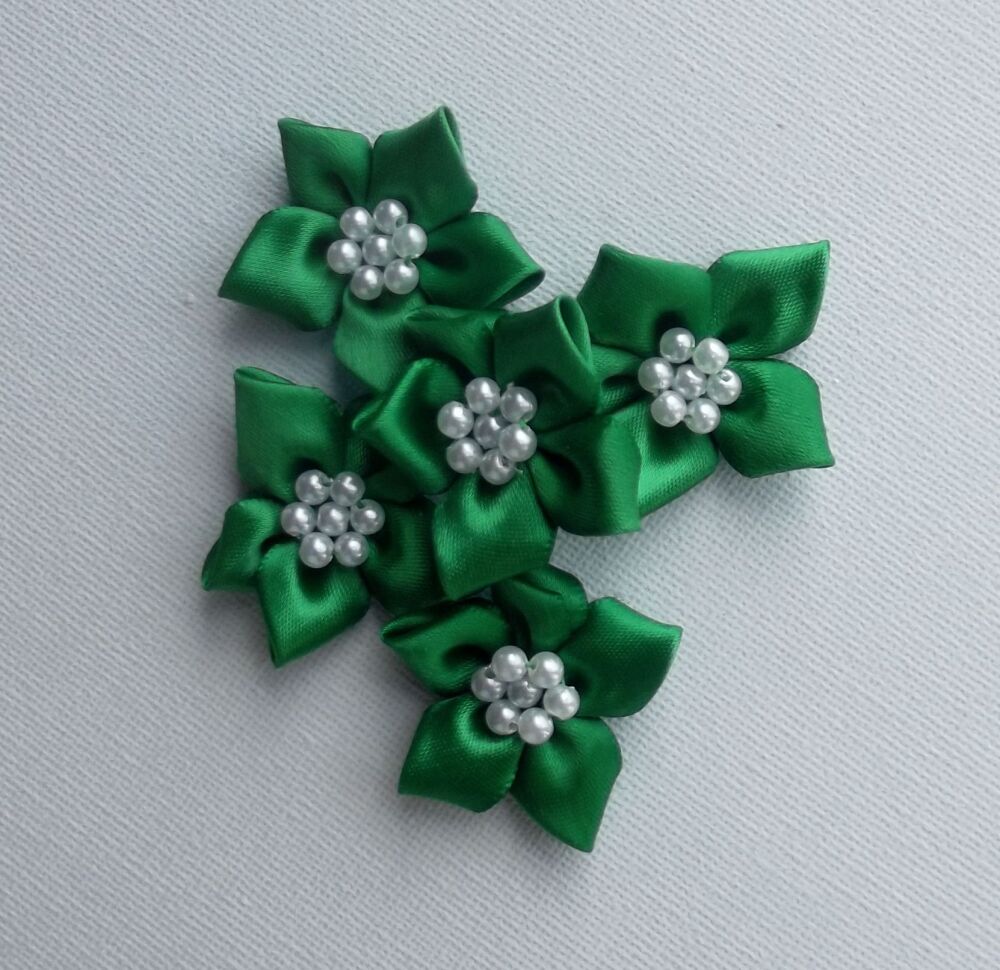 Star Bows with Pearls Plain Colour Packs of 5 - Emerald Green