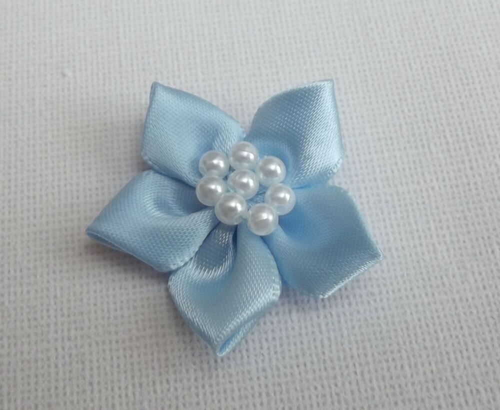 Star Bows with Pearls Plain Colour Packs of 5 - Light Blue