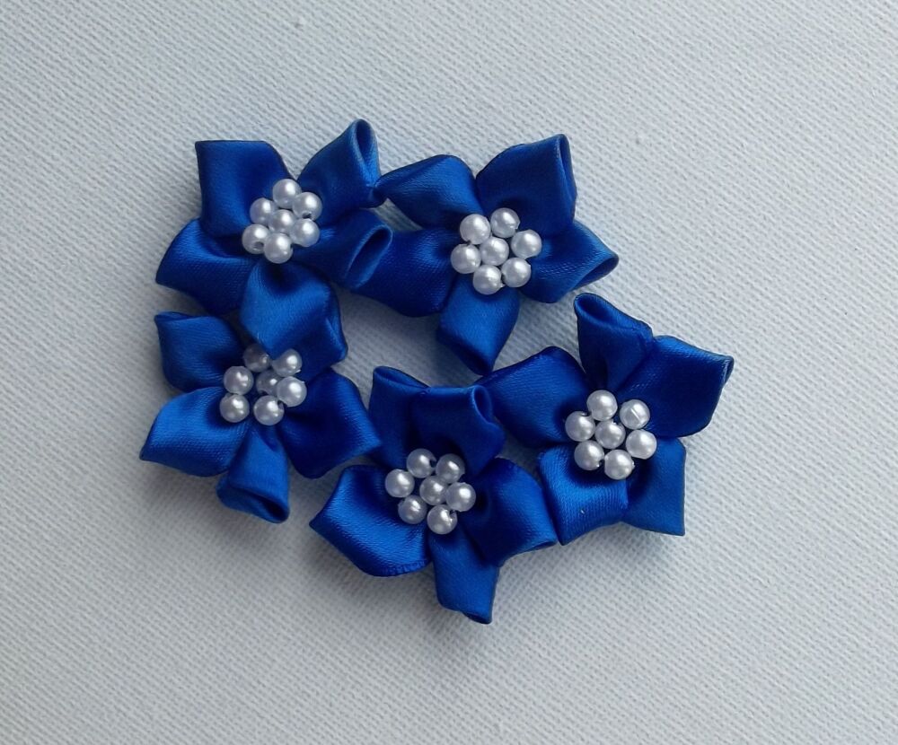 Star Bows with Pearls Plain Colour Packs of 5 - Royal Blue