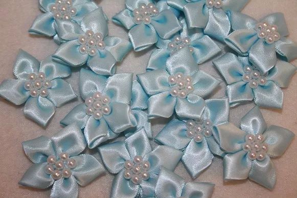 Star Bows with Pearls Plain Colour Packs of 5 - Light Blue