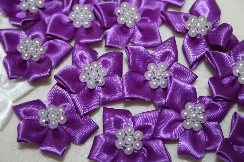 Star Bows with Pearls Plain Colour Packs of 5 - Purple