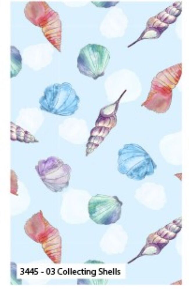 A Day by the Sea Fabric Debbie Shore 112cm (44") wide approx. Sold as FQ, 1/2m or 1m 3445-03 Collecting Shells