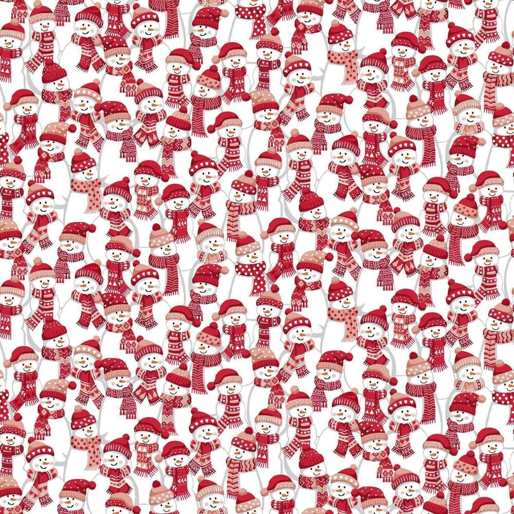 Christmas Wishes Fabric 112cm (44") Wide by Makower Sold as FQ, 1/2m or 1m Frosty Fellows Snowmen 035R Red