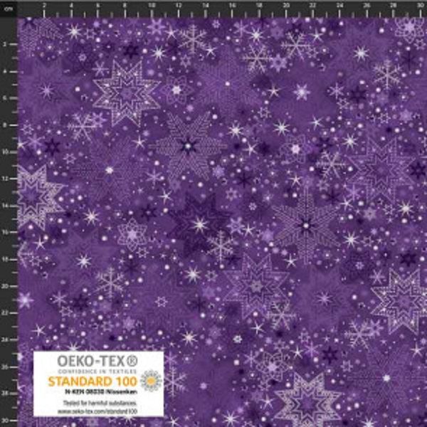 Christmas Fabric Glitter Star Sprinkle 112cm (44") Wide by Stof Sold as FQ, 1/2 metre or 1 metre Length 4599-500 Purple