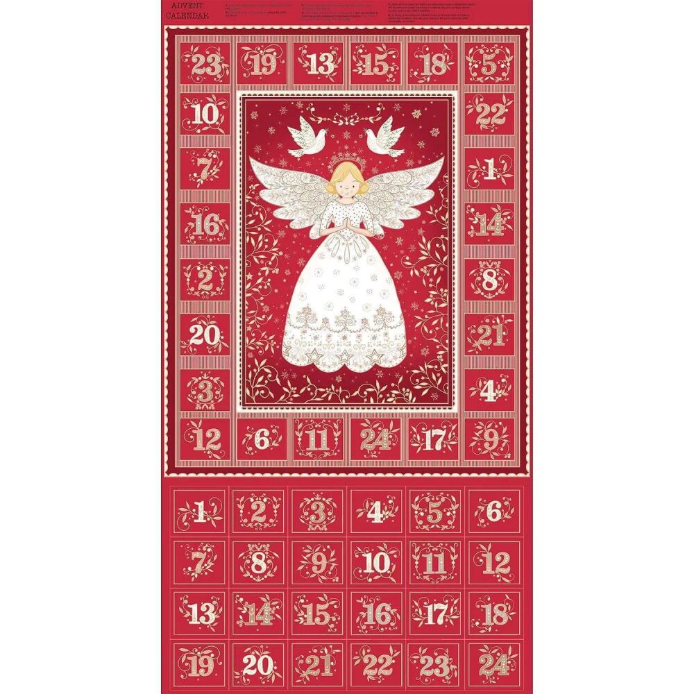 Angel Metallic Advent Panel by Makower 60cm x 110cm approx Red 042/R