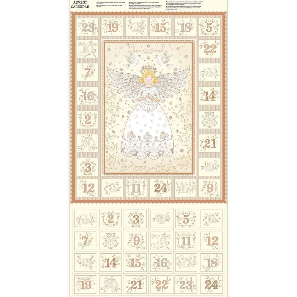 Angel Metallic Advent Panel by Makower 60cm x 110cm approx Cream 042/Q