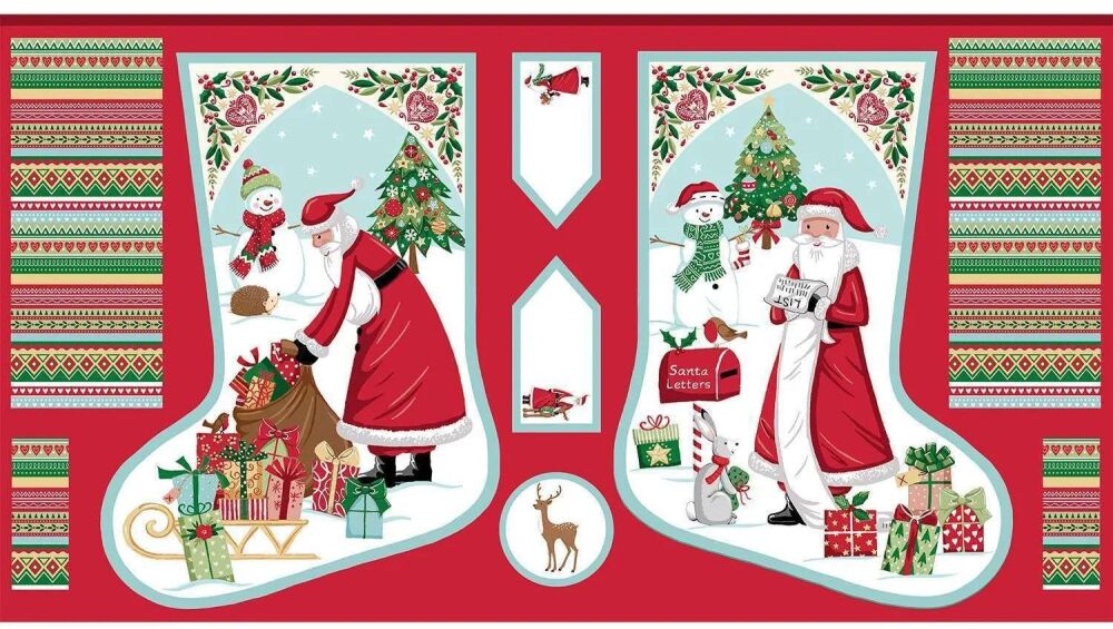 Christmas Wishes Stocking Panel by Makower 60cm x 110cm approx 038/1