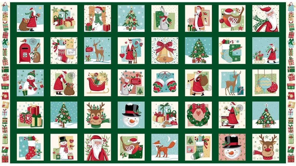 Christmas Wishes Squares Block Panel by Makower 60cm x 110cm approx 040/1