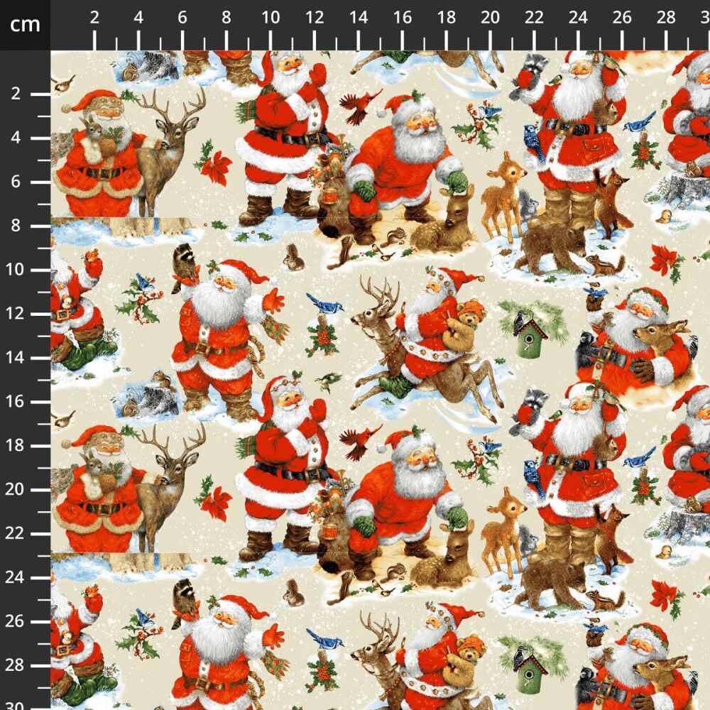 Santa & Friends Fabric 112cm (44") Wide by Henry Glass Sold as FQ, 1/2m or 1m Santa & Reindeer #4790-837