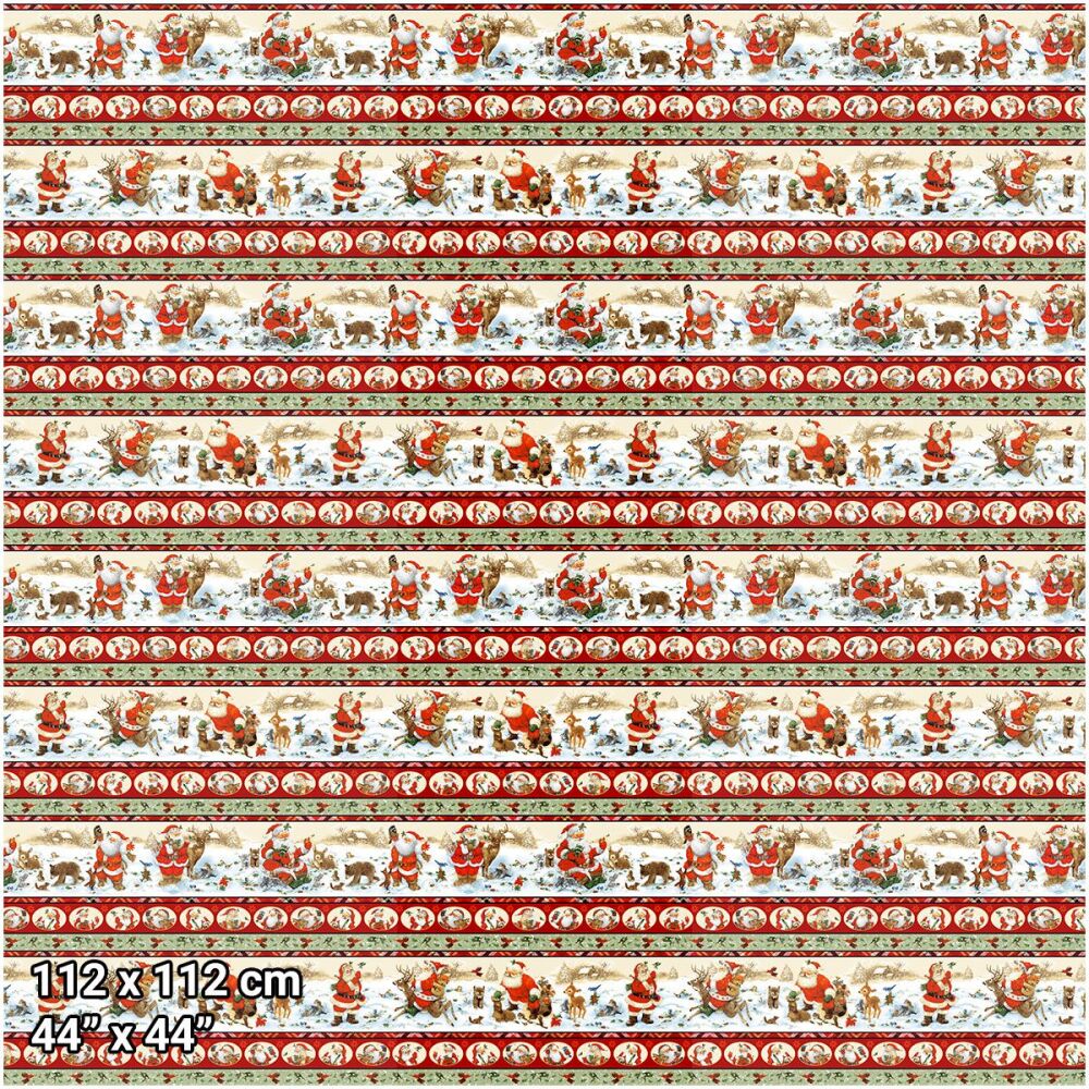 Santa & Friends Fabric 112cm (44") Wide by Henry Glass Sold as FQ, LQ, 1/2m or 1m Borders #4790-841