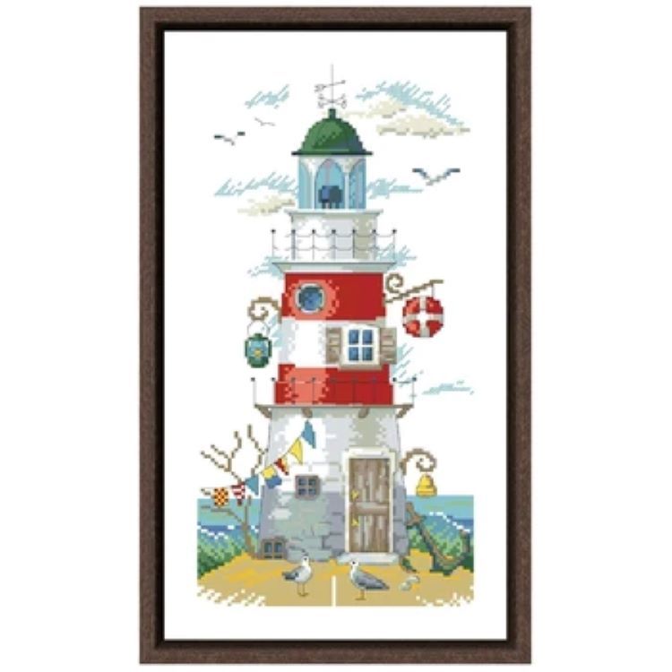 Cross Stitch Kit Lighthouse 18CT Non Printed Plain White Aida Size 16cm x 2