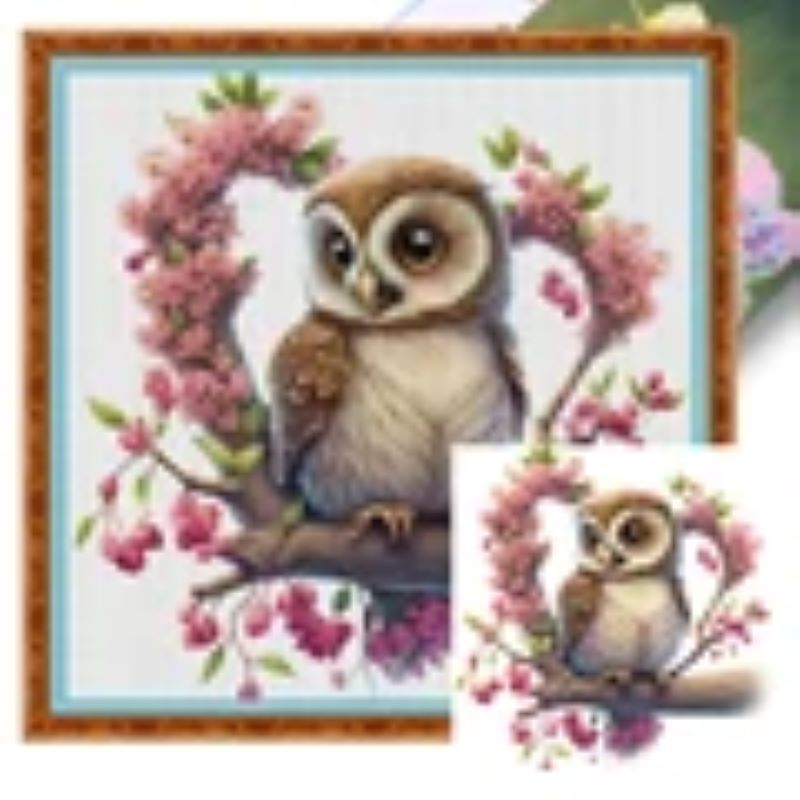 Cross Stitch Kit Owl in Heart 18CT Printed Aida Size 25cm x 25cm