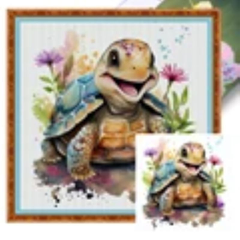 Cross Stitch Kit Tortoise 18CT Printed Aida Size 25cm x 25cm