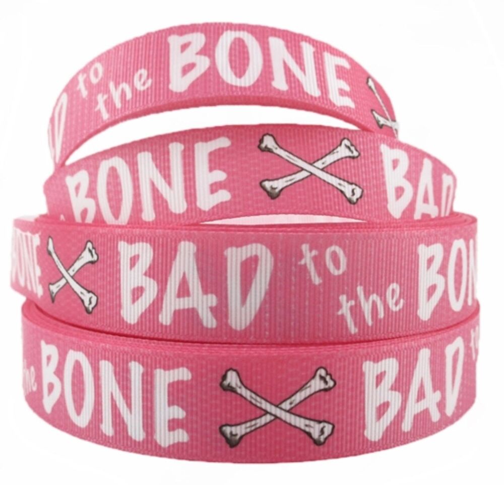 Bad to the Bone Grosgrain Ribbon 22mm Wide - Sold per metre Pink