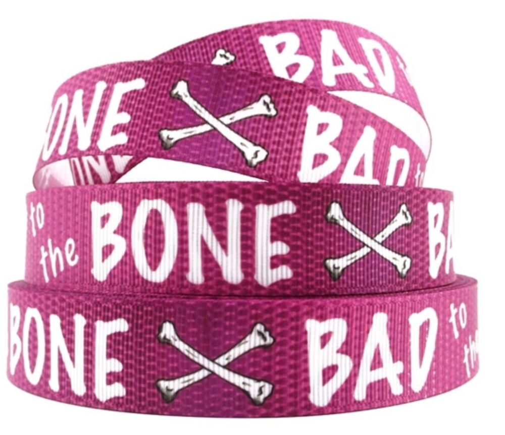 Bad to the Bone Grosgrain Ribbon 22mm Wide - Sold per metre Plum