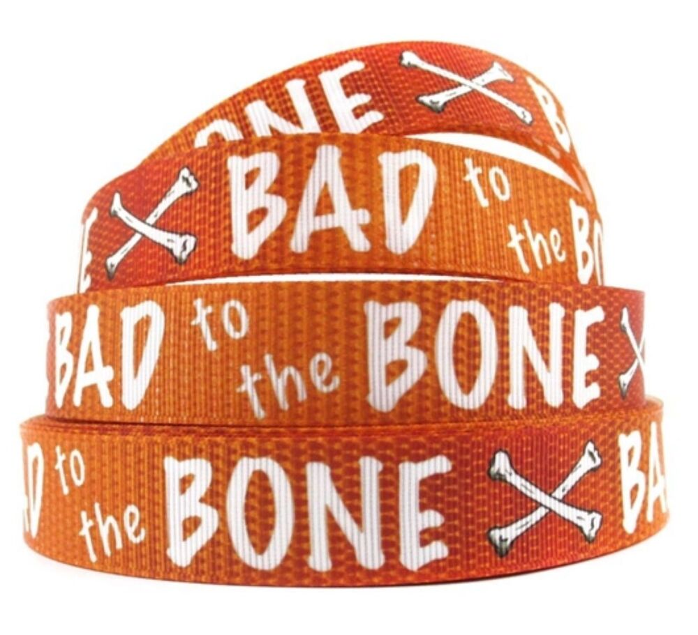 Bad to the Bone Grosgrain Ribbon 22mm Wide - Sold in 1m, 2m or 5m lengths O