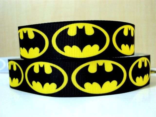 Batman Logo Grosgrain Ribbon 10mm Wide - Sold in 1m, 2m or 5m lengths