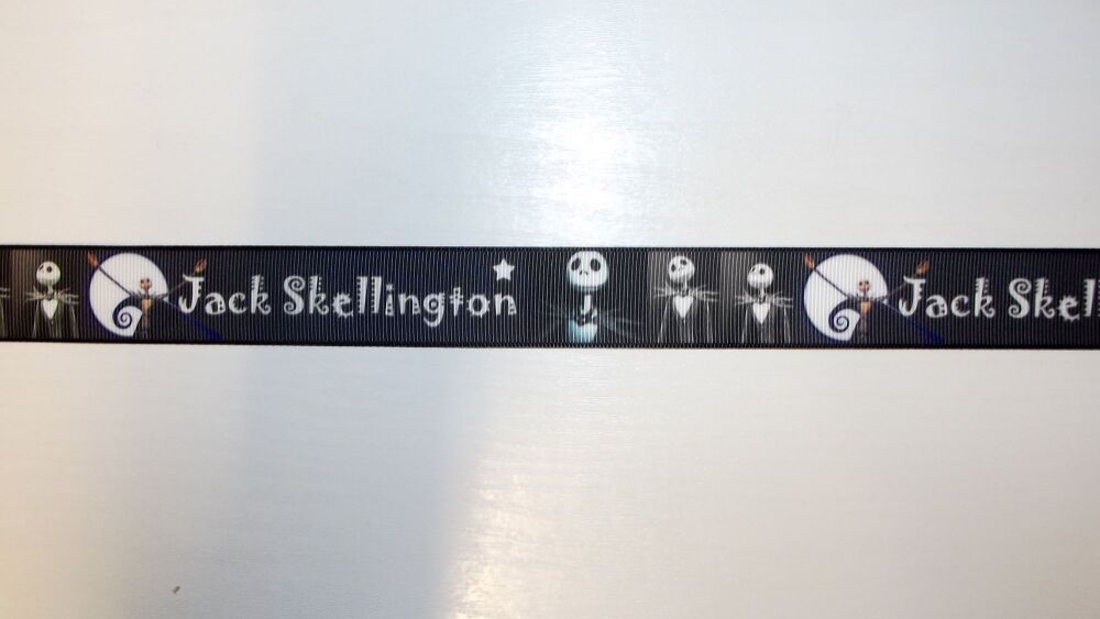 Elastic Ribbon Jack Skellington 16mm Wide - Sold per metre Black